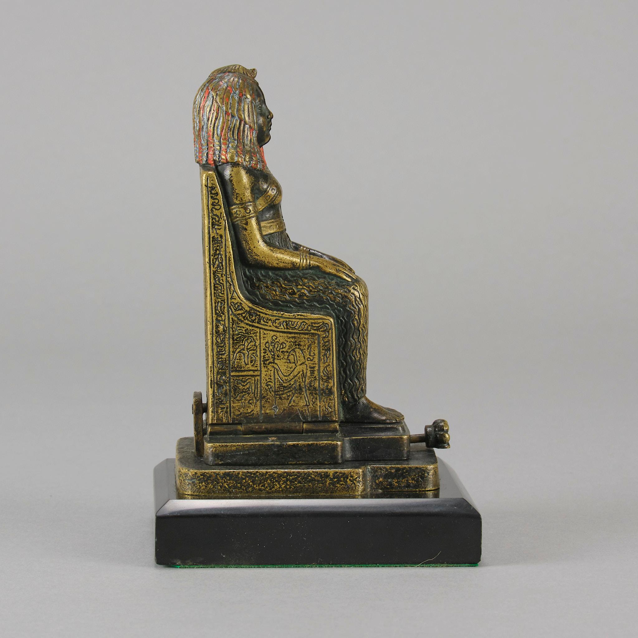 Austrian Early 20th Century Cold-Painted Bronze Entitled Egyptian Deity by Franz Bergman For Sale