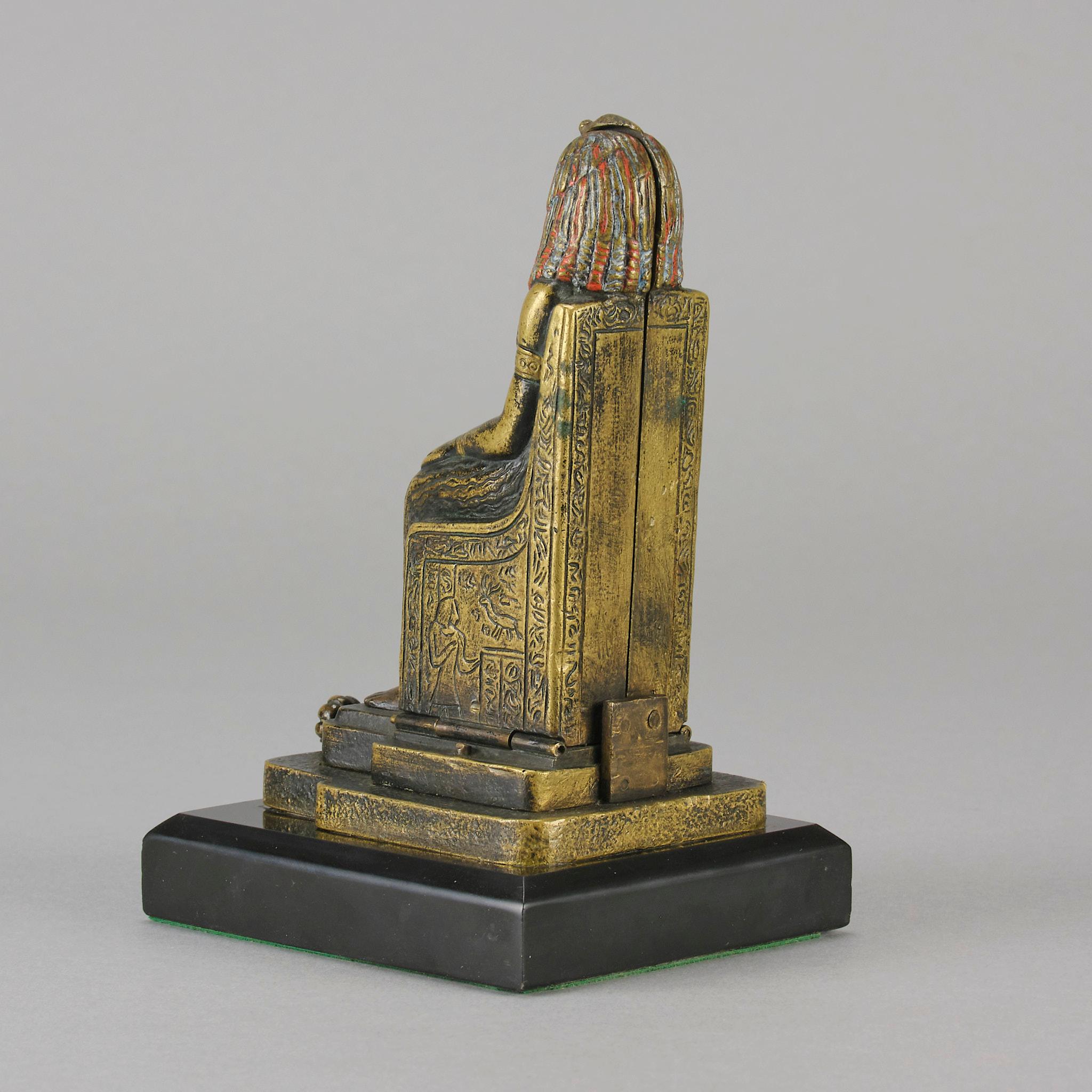 Early 20th Century Cold-Painted Bronze Entitled Egyptian Deity by Franz Bergman For Sale 1