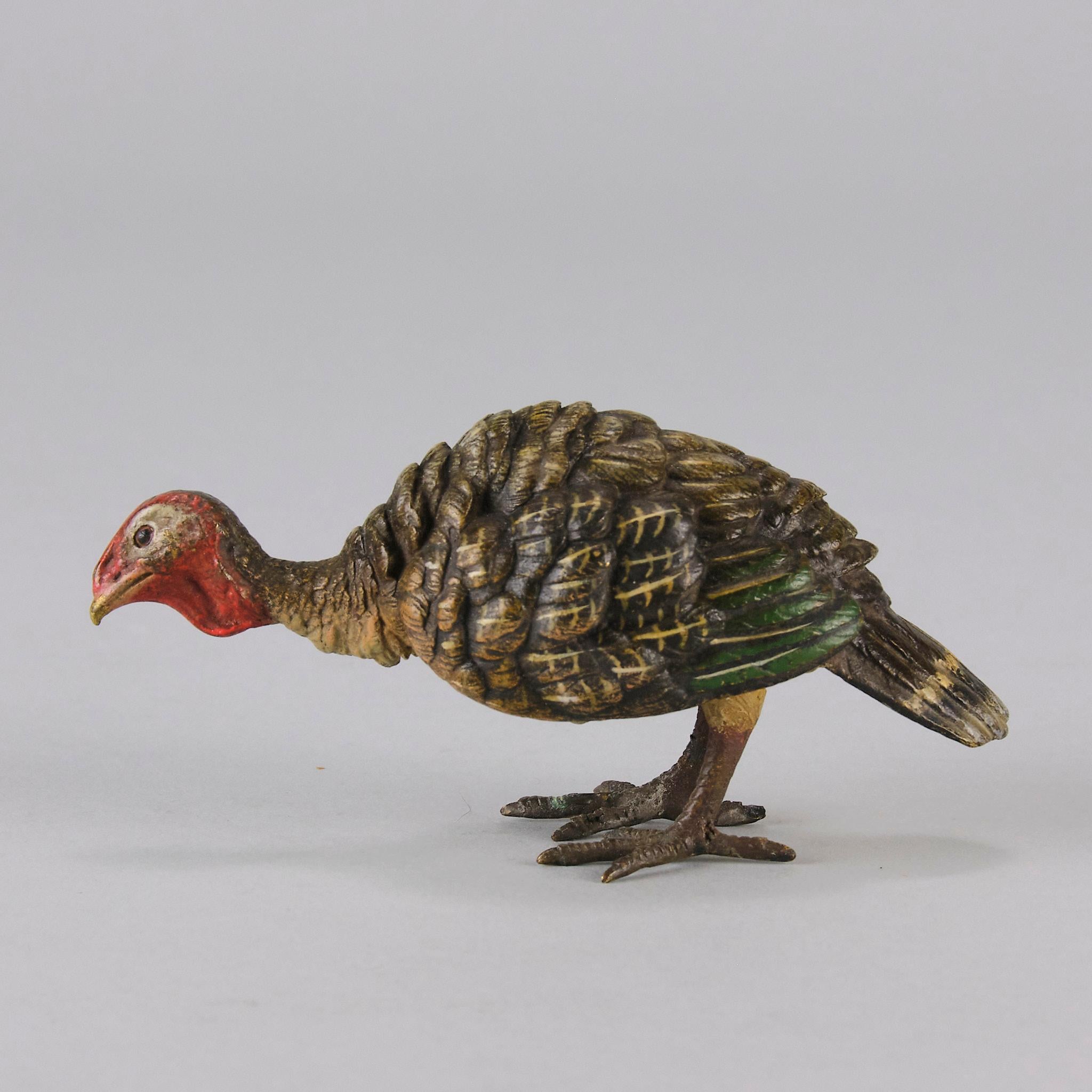 Cold-bemalte Bronze des frühen 20. Jahrhunderts mit dem Titel „Feeding Turkey“ von Bergman im Angebot 1