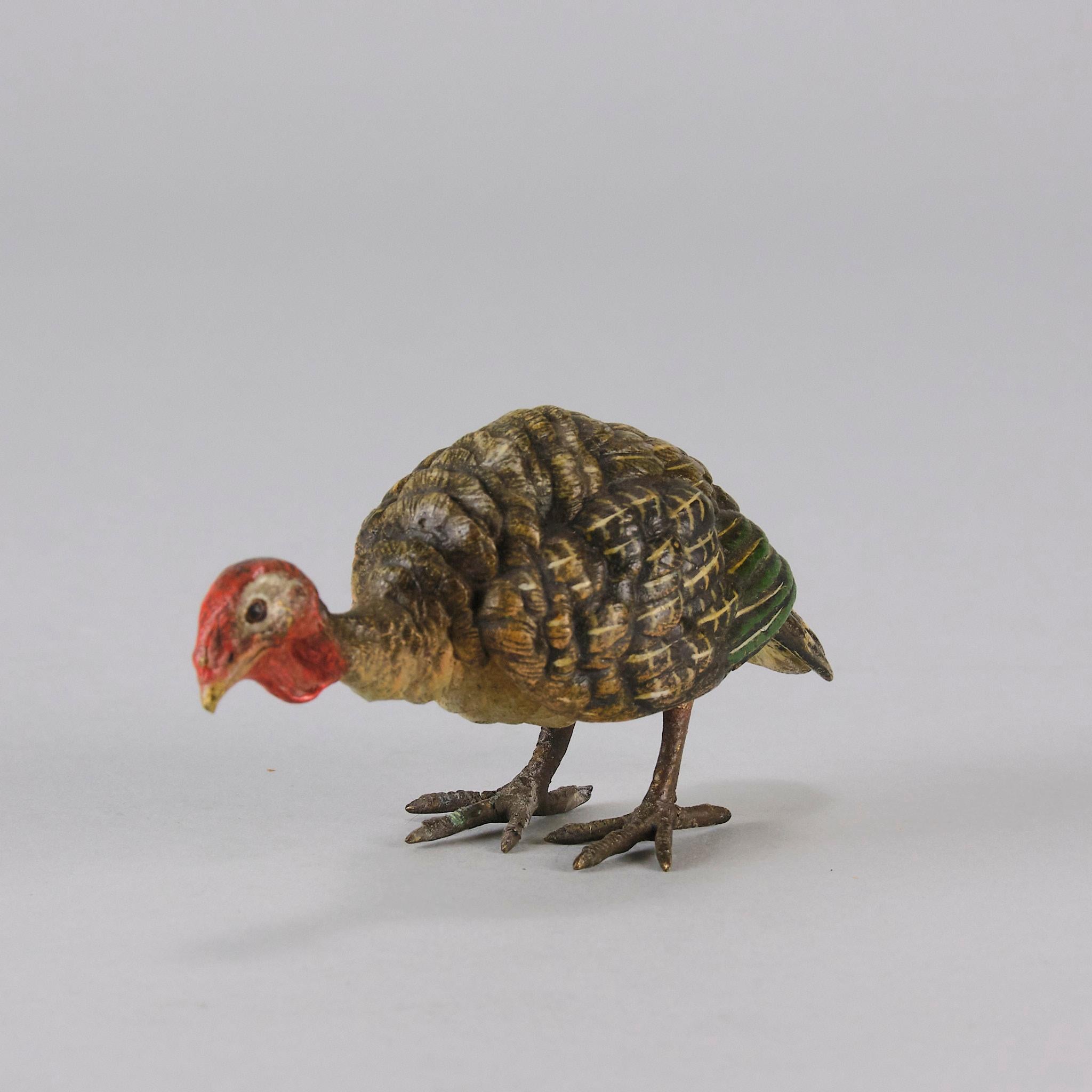 Cold-bemalte Bronze des frühen 20. Jahrhunderts mit dem Titel „Feeding Turkey“ von Bergman im Angebot 2