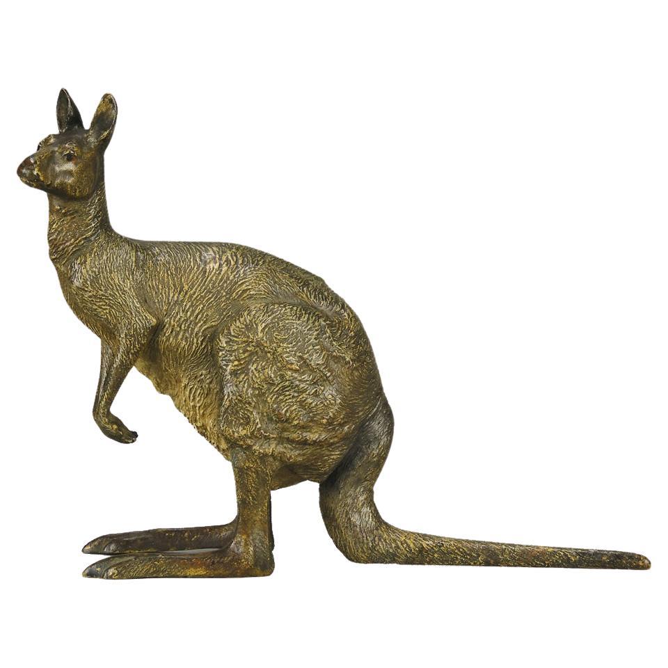 Early 20th Century Cold-Painted Bronze Entitled "Kangaroo" by Franz Bergman For Sale