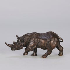 Early 20th Century Cold-Painted Bronze entitled "Rhinoceros" by Franz Bergman