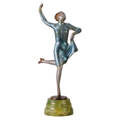Early 20th Century Cold-Painted Bronze entitled "Running Girl" by Josef Lorenzl