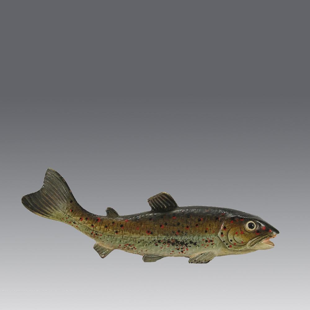 A very fine early 20th Century Austrian bronze study of a spring salmon. The bronze exhibiting excellent cold painted colours and good hand chased surface detail, signed with the Bergman 'B' in an amphora

ADDITIONAL INFORMATION
Height:             