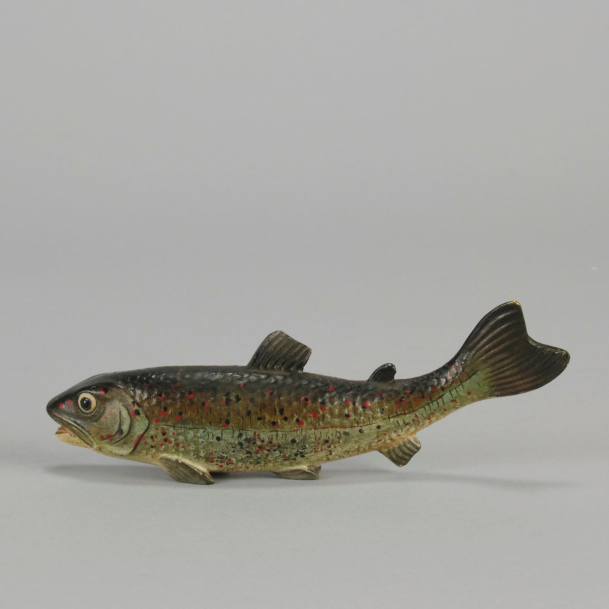 Cold-bemalte Bronze des frühen 20. Jahrhunderts mit dem Titel „Salmon“ von Franz Bergman im Angebot 1