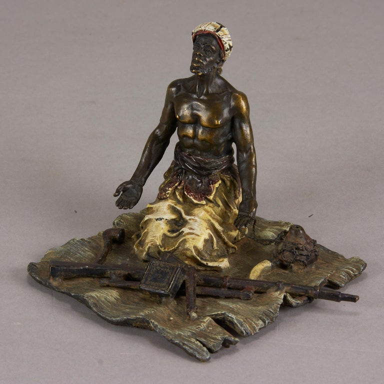 Early 20th Century Cold Painted Bronze Entitled "Seated Arms Dealer" by