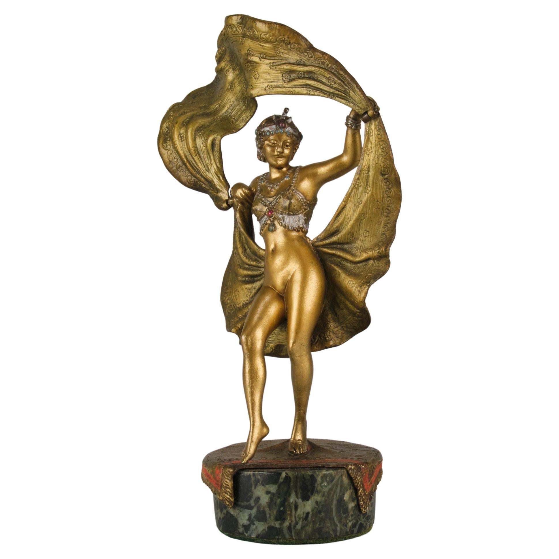 Early 20th Century Cold-Painted Bronze Entitled "Windy Day" by Franz Bergman
