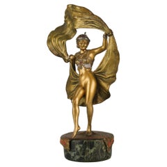 Early 20th Century Cold-Painted Bronze Entitled "Windy Day" by Franz Bergman