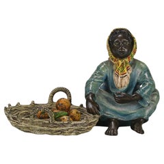 Early 20th Century Cold-Painted Bronze "Girl and Fruit" by Franz Bergman