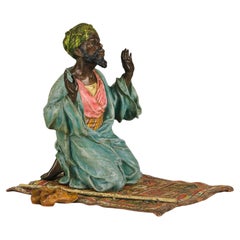 Early 20th Century Cold-Painted Bronze "Kneeling Man Praying" by Franz Bergman