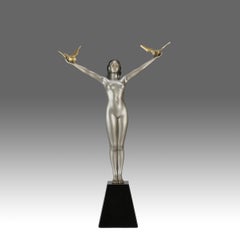 Early 20th Century Cold-Painted Bronze "Lady With Doves" by Demetre Chiparus