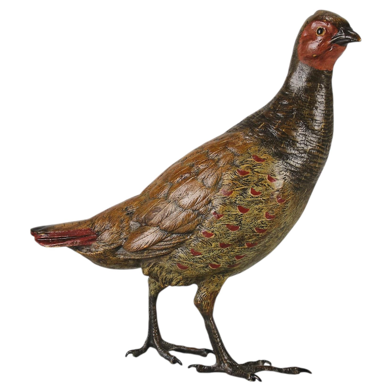 Early 20th Century Cold-Painted Bronze of a "Standing Grouse" by Franz Bergman For Sale