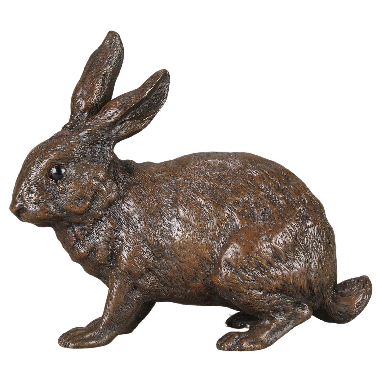 Early 20th Century Cold-Painted Bronze "Rabbit" by Franz Bergman For Sale