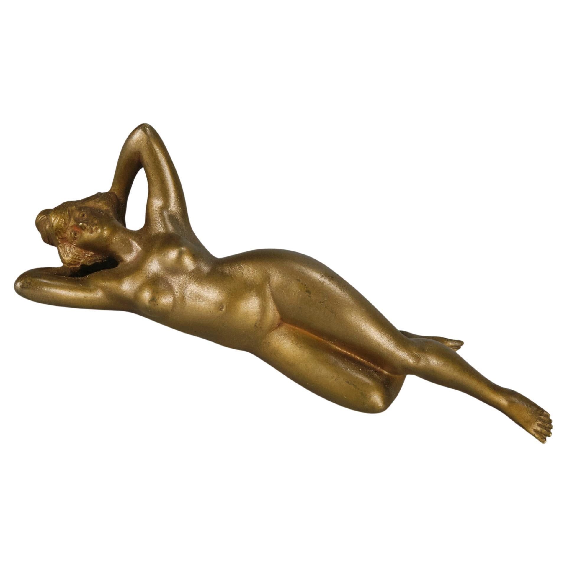 Early 20th Century Cold-Painted Bronze "Reclining Beauty" by Franz Bergman
