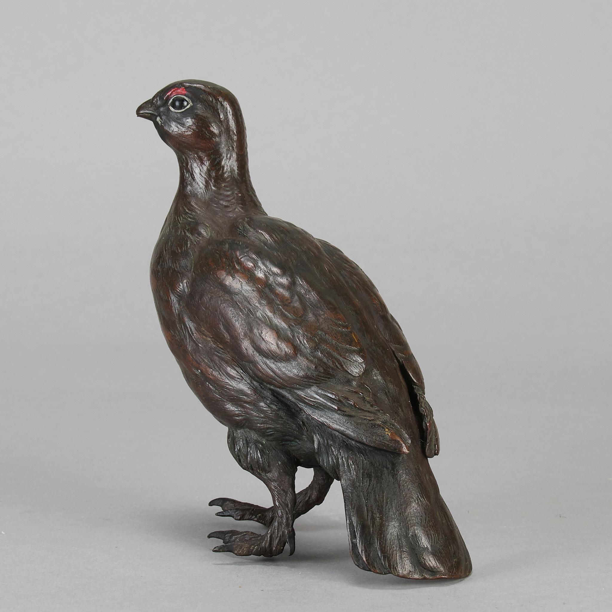 Cold-bemalte Bronze „Red Grouse“ von Franz Bergman aus dem frühen 20. Jahrhundert im Angebot 4