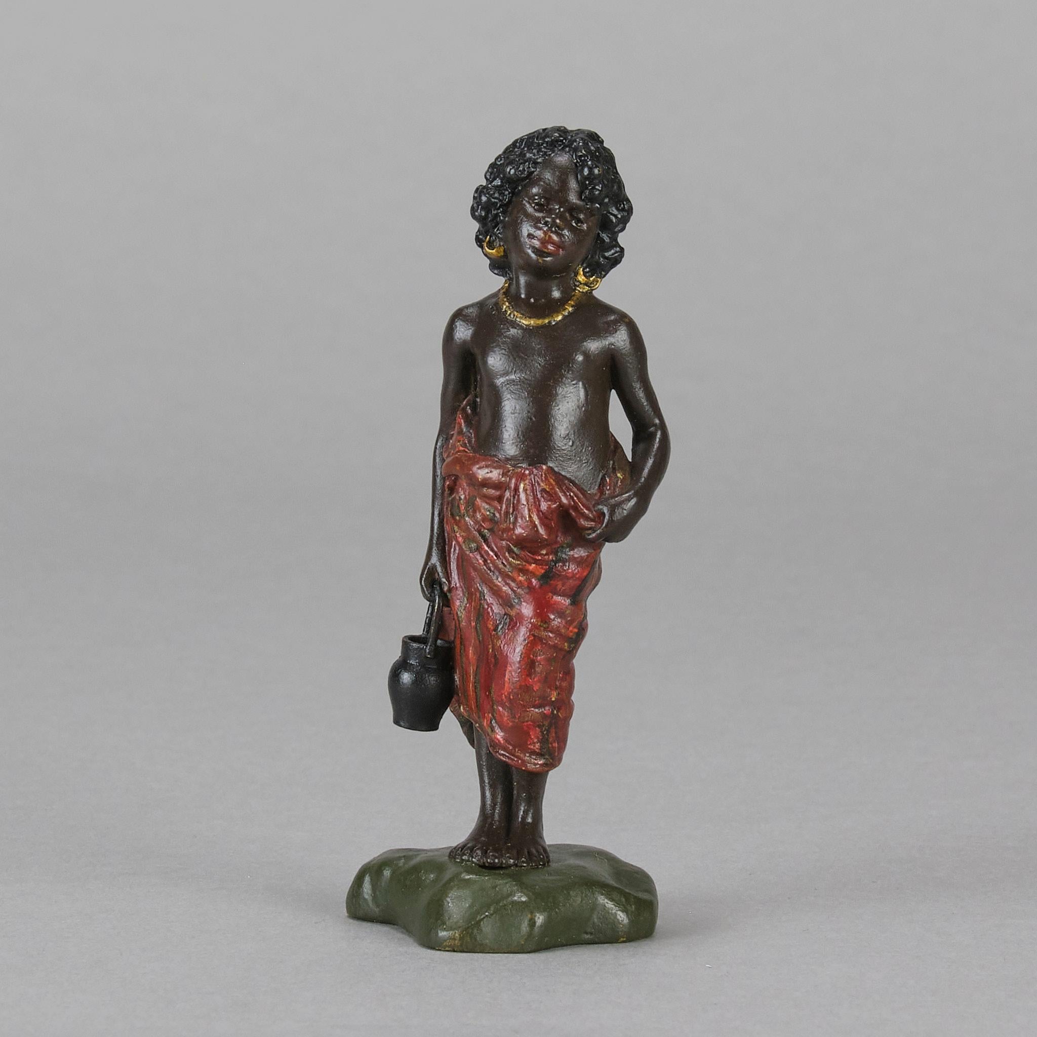 Art déco Sculpture en bronze du début du 20e siècle peinte à froid 
