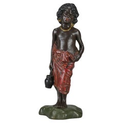 Escultura de bronce pintada en frío de principios del siglo XX "Muchacha árabe" de Franz Bergman