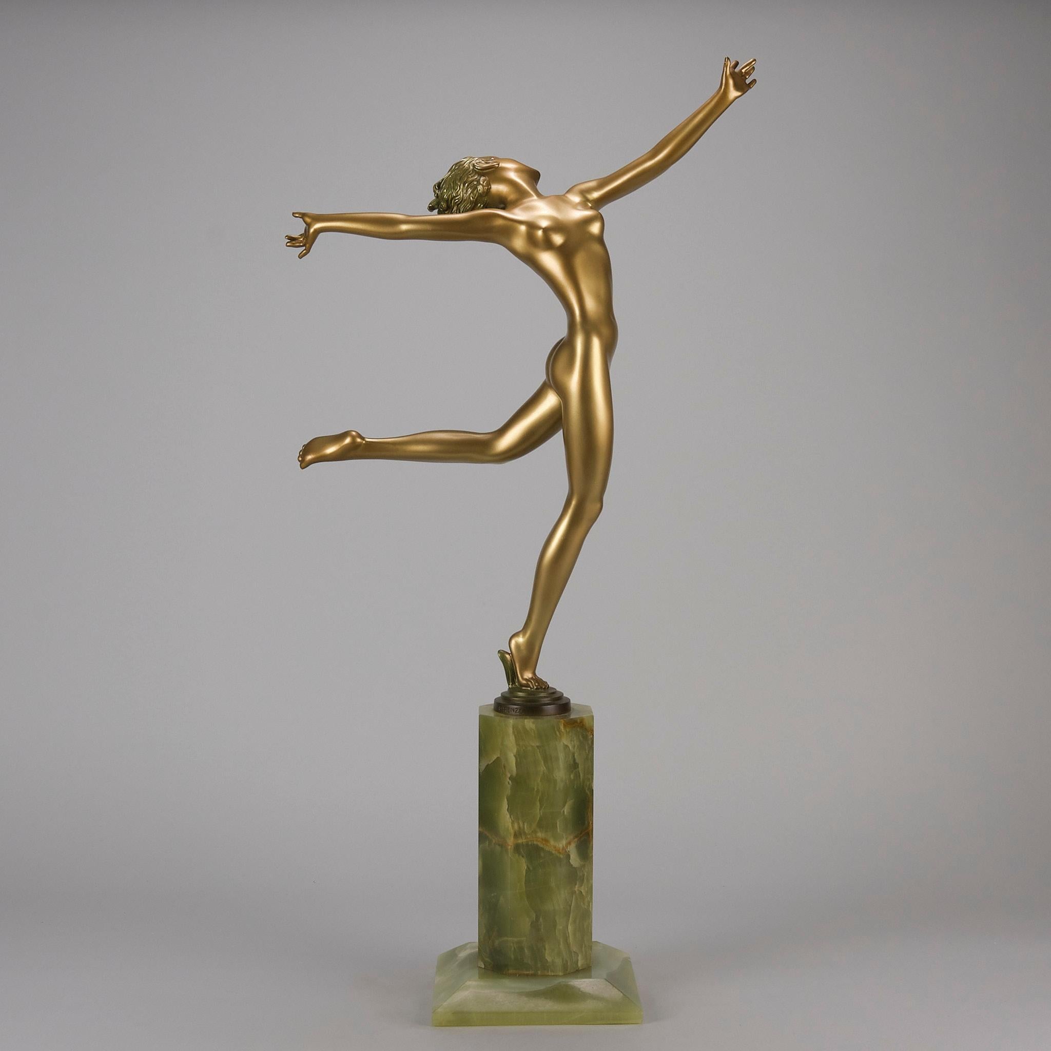 Cold-bemalte Bronzeskulptur „Deco-Tänzer“ aus dem frühen 20. Jahrhundert von Josef Lorenzl im Angebot 1