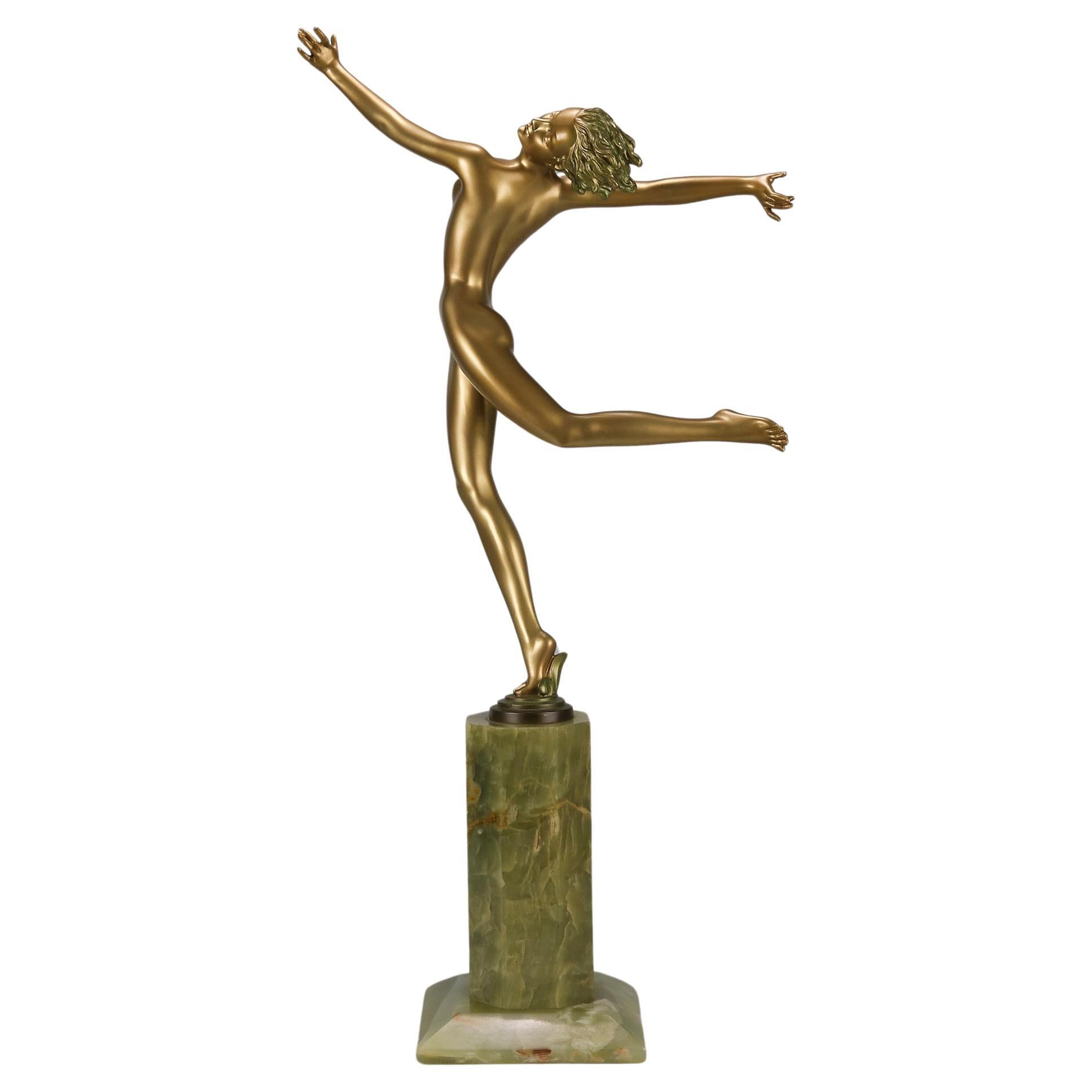 Sculpture en bronze du début du 20e siècle peinte à froid "Deco Dancer" par Josef Lorenzl