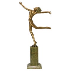 Scultura in bronzo dipinta a freddo dei primi del Novecento "Ballerina Deco" di Josef Lorenzl