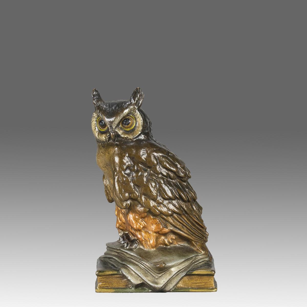 A very fine early 20th Century Vienna bronze study of an Owl perched upon books with excellent hand chased surface detail and fabulous cold painted colours, signed with the Bergman B in an Amphora vase

ADDITIONAL INFORMATION
Height:                