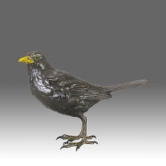 Early 20th Century Cold-Painted Bronze "Standing Blackbird" by Franz Bergman