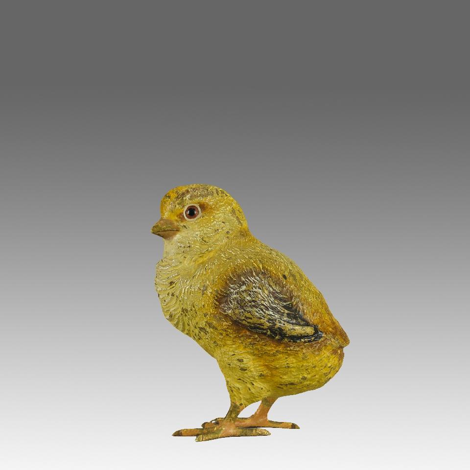 A very sweet early 20th Century cold painted Austrian bronze study of a young chick with  excellent naturalistic colour and exceptional hand finished surface detail, signed with the Bergman ‘B’ in an amphora vase 

ADDITIONAL INFORMATION
Height:    