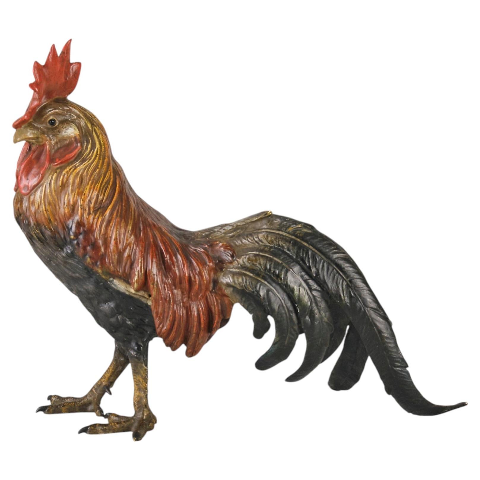 Early 20th Century Cold-Painted Bronze "Standing Cockerel" by Franz Bergman