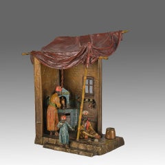 Early 20th Century Cold Painted Bronze "Tradesman Lamp" by Franz Bergman