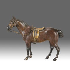 Bronze peint à froid du début du 20e siècle "Cheval sellé" par Franz Bergman