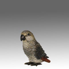 Early 20th Century Cold-Painted Sculpture "Standing Parrot" by Franz Bergman