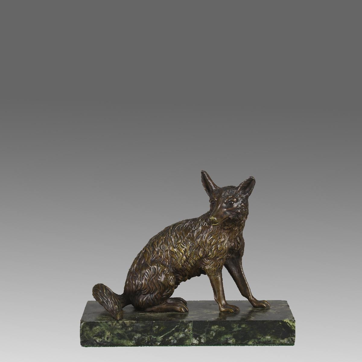 A very fine early 20th Century cold-painted Austrian bronze figure of a seated fox with very fine hand chased surface detail and and good naturalistic colour, raised on a marble plinth

ADDITIONAL INFORMATION
Height:                                 