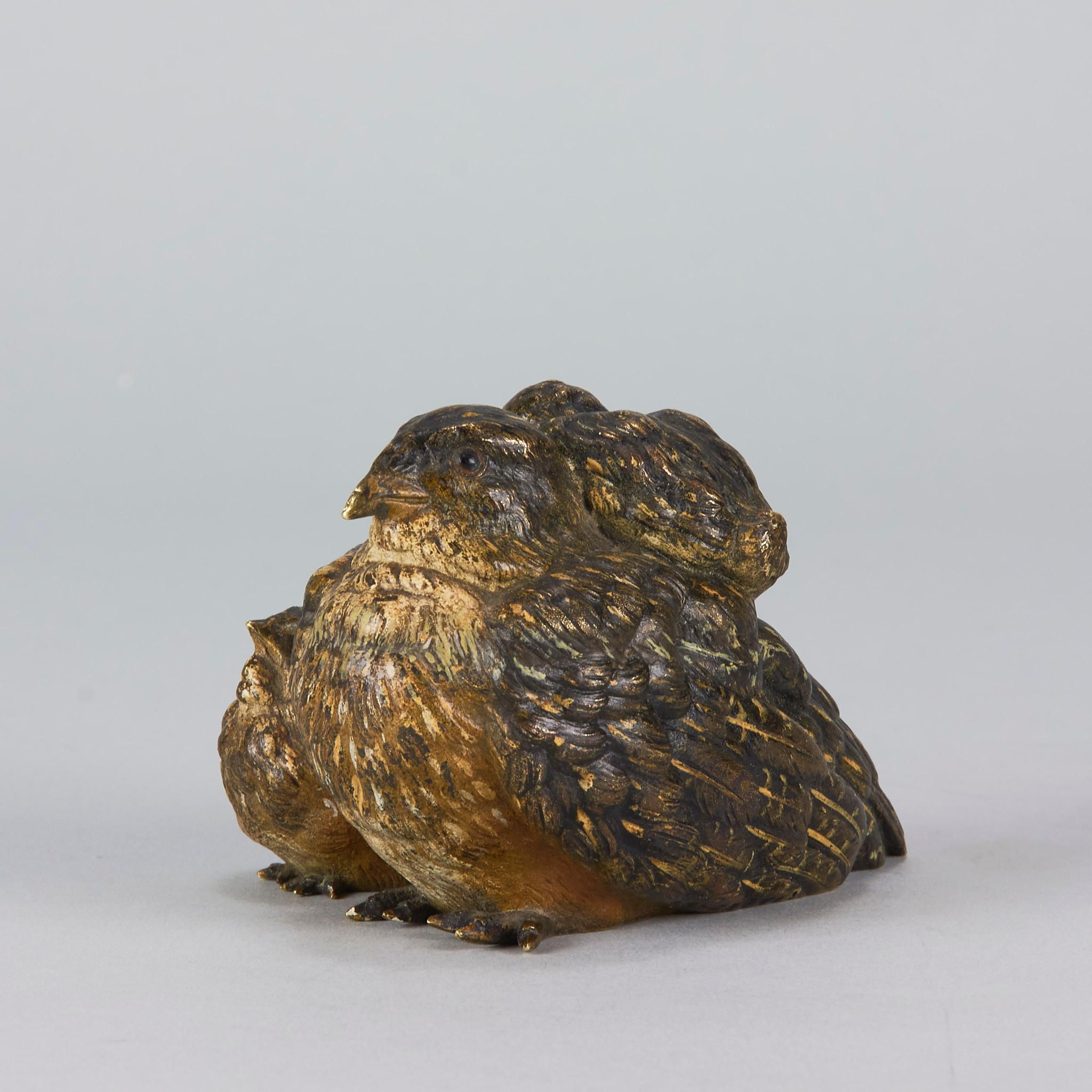 Coldl-bemalte Bronze des frühen 20. Jahrhunderts mit dem Titel „ Vogelfamilie“ von Franz Bergman im Zustand „Gut“ im Angebot in London, GB