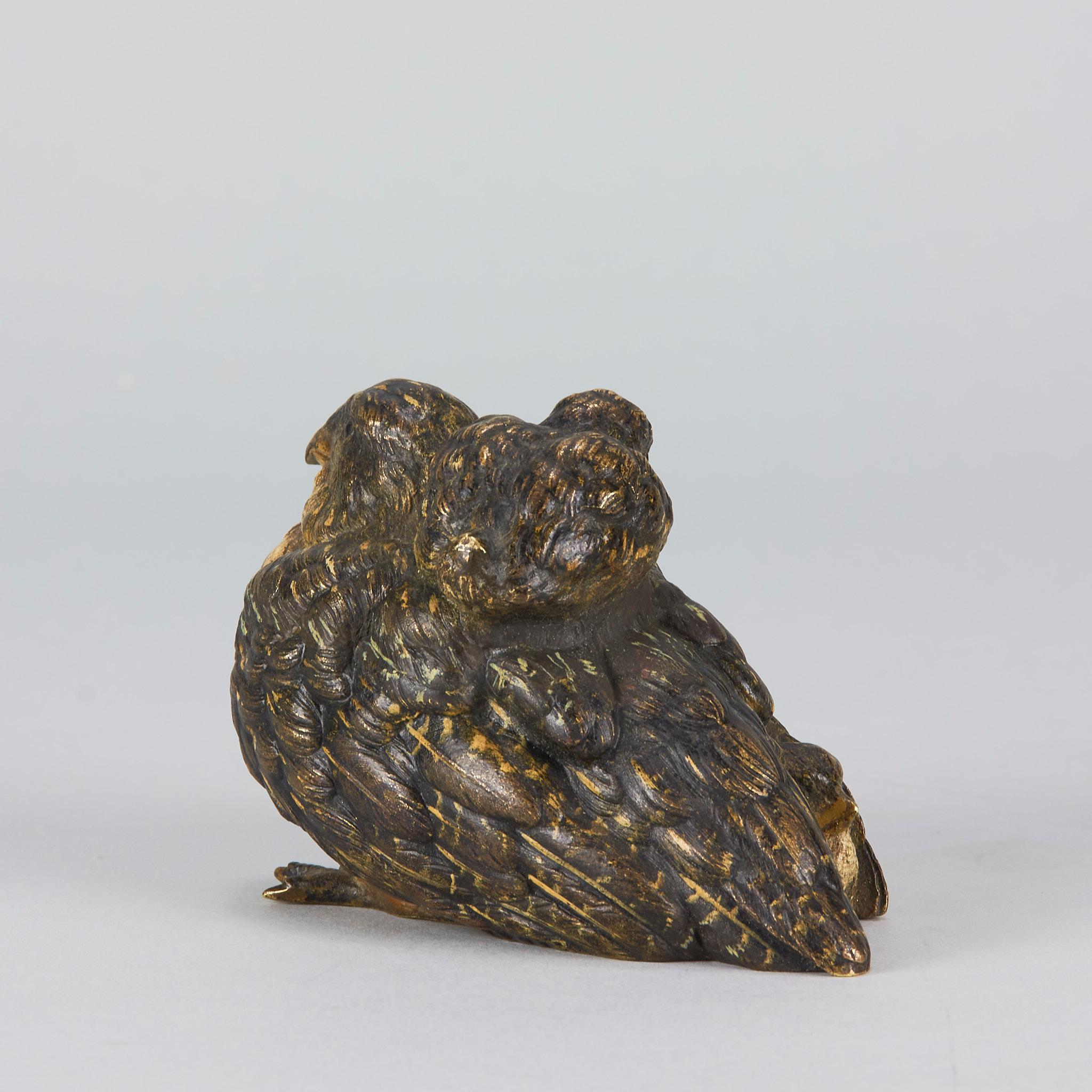 Bronze peint à froid du début du 20e siècle intitulé « Famille d'oiseaux » par Franz Bergman en vente 1
