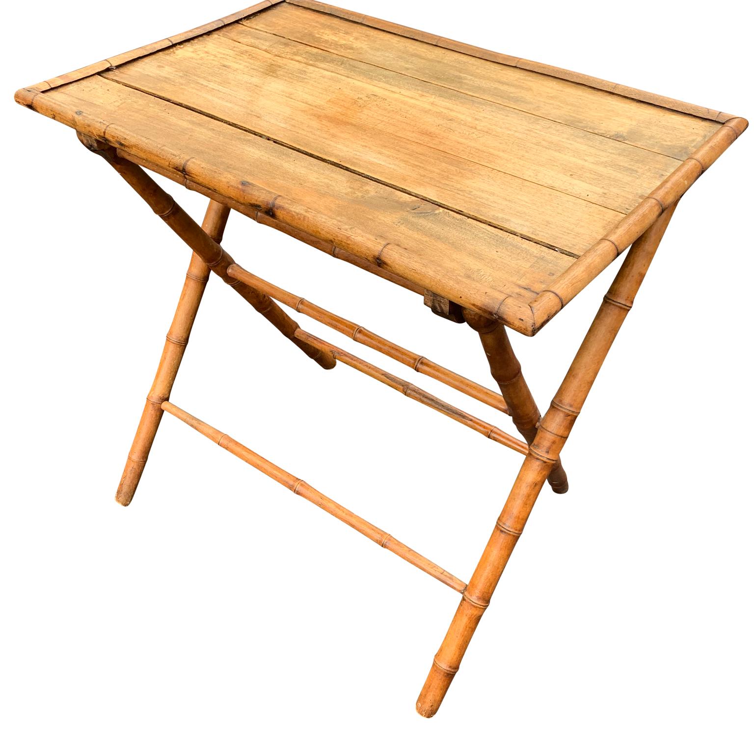 Rustic Early 20th Century Collapsible Bamboo Side Table For Sale