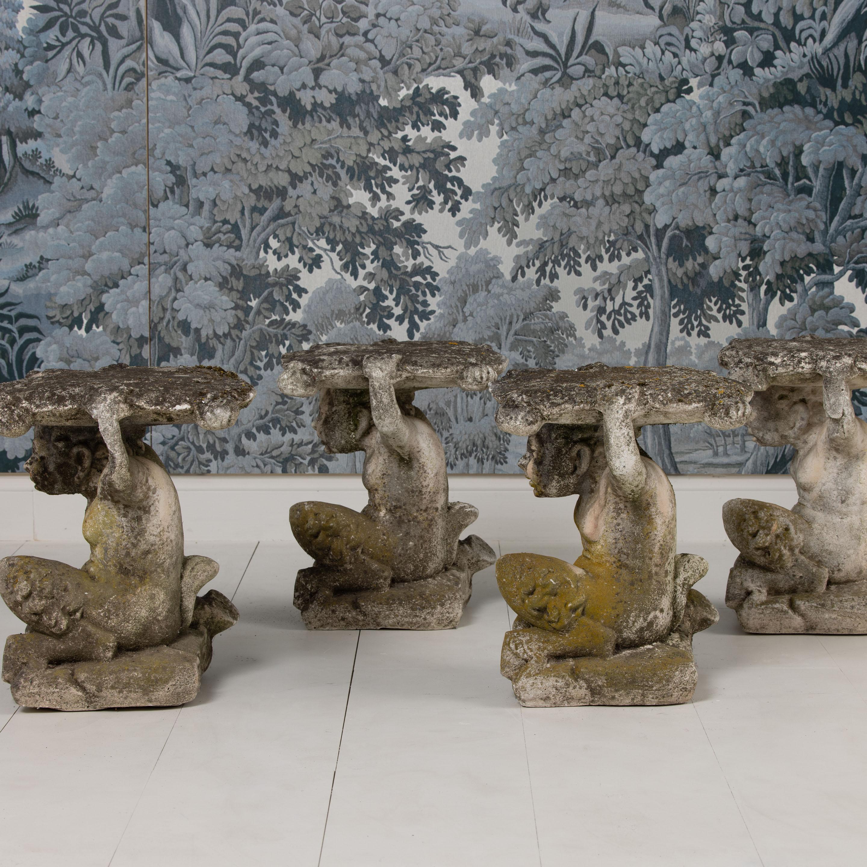 Colección de cuatro taburetes italianos de hormigón para jardín Fauno del Bosque, c. 1920 en venta 2