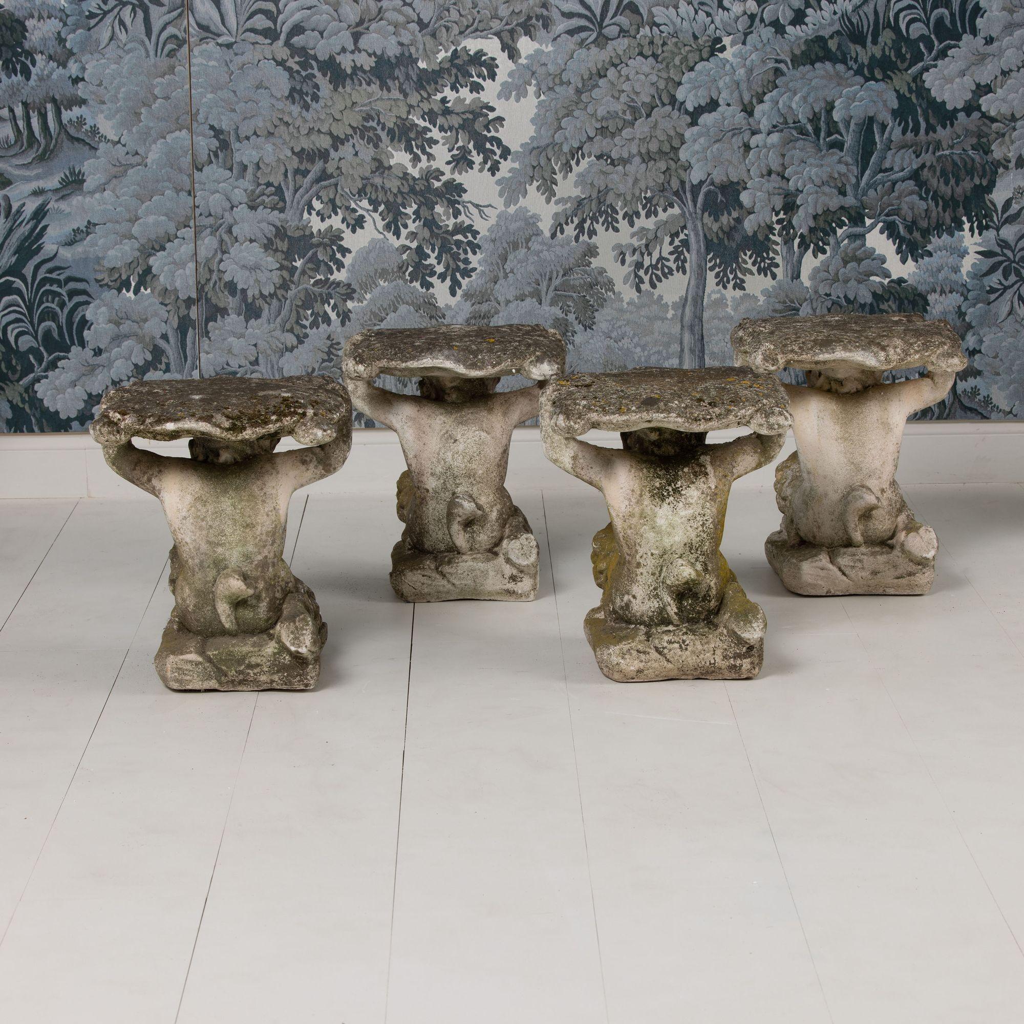 Colección de cuatro taburetes italianos de hormigón para jardín Fauno del Bosque, c. 1920 en venta 3