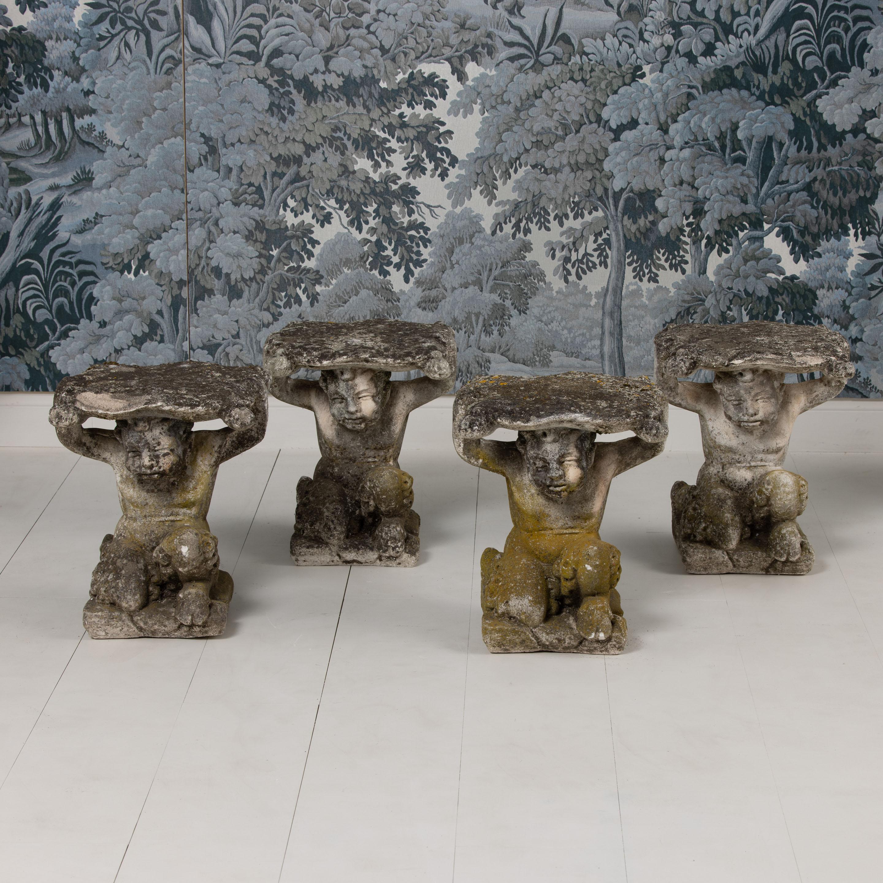 Colección de cuatro taburetes italianos de hormigón para jardín Fauno del Bosque, c. 1920 en venta 1