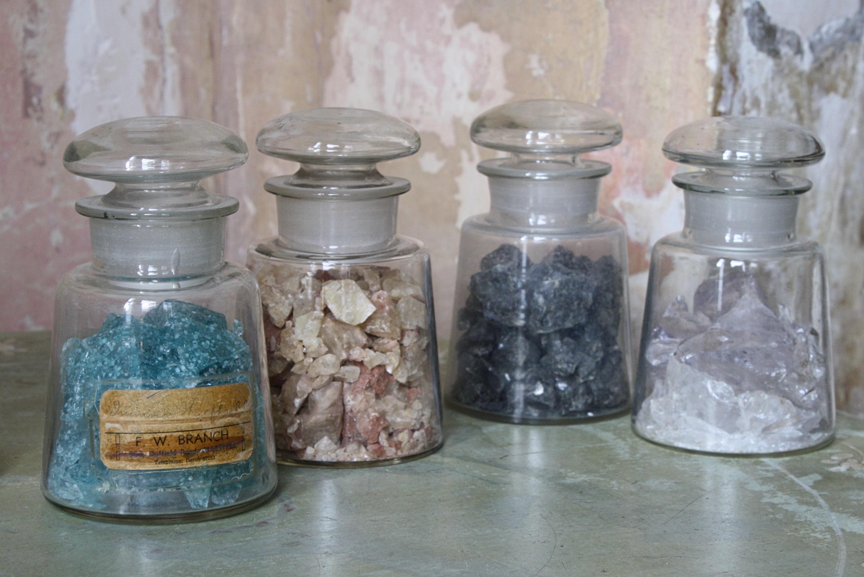 English Early 20th Century Collection Of Mineralogy Specimen Jars Natural History Curio For Sale