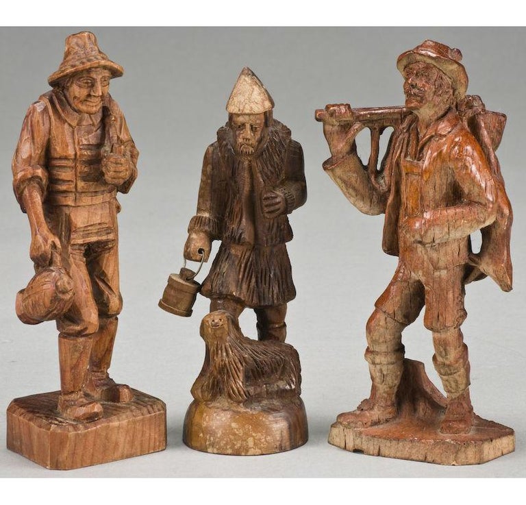 Early 20th Century Collection of Swiss Black Forest Carved Wood Figures and Busts at 1stDibs