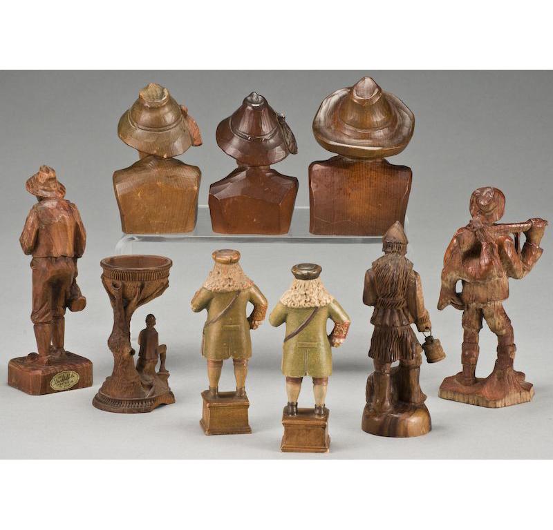 Oak Early 20th Century Collection of Swiss Black Forest Carved Wood Figures & Busts