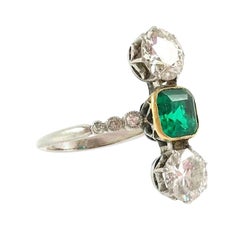 Early 20th Century Colombian Emerald and Diamond Ring
