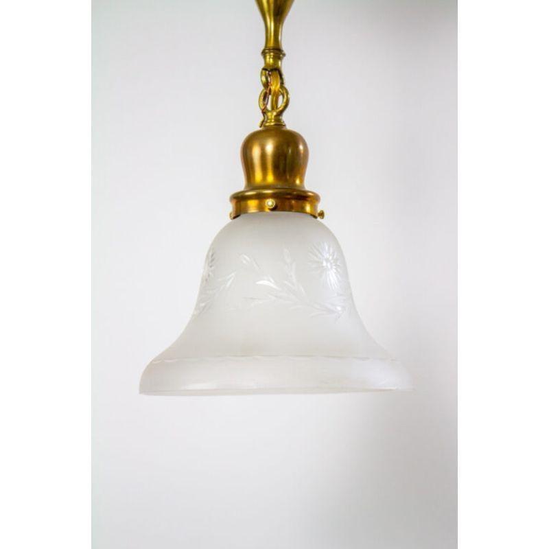 American Early 20th Century Colonial Revival Brass and Cut Glass Pendant For Sale