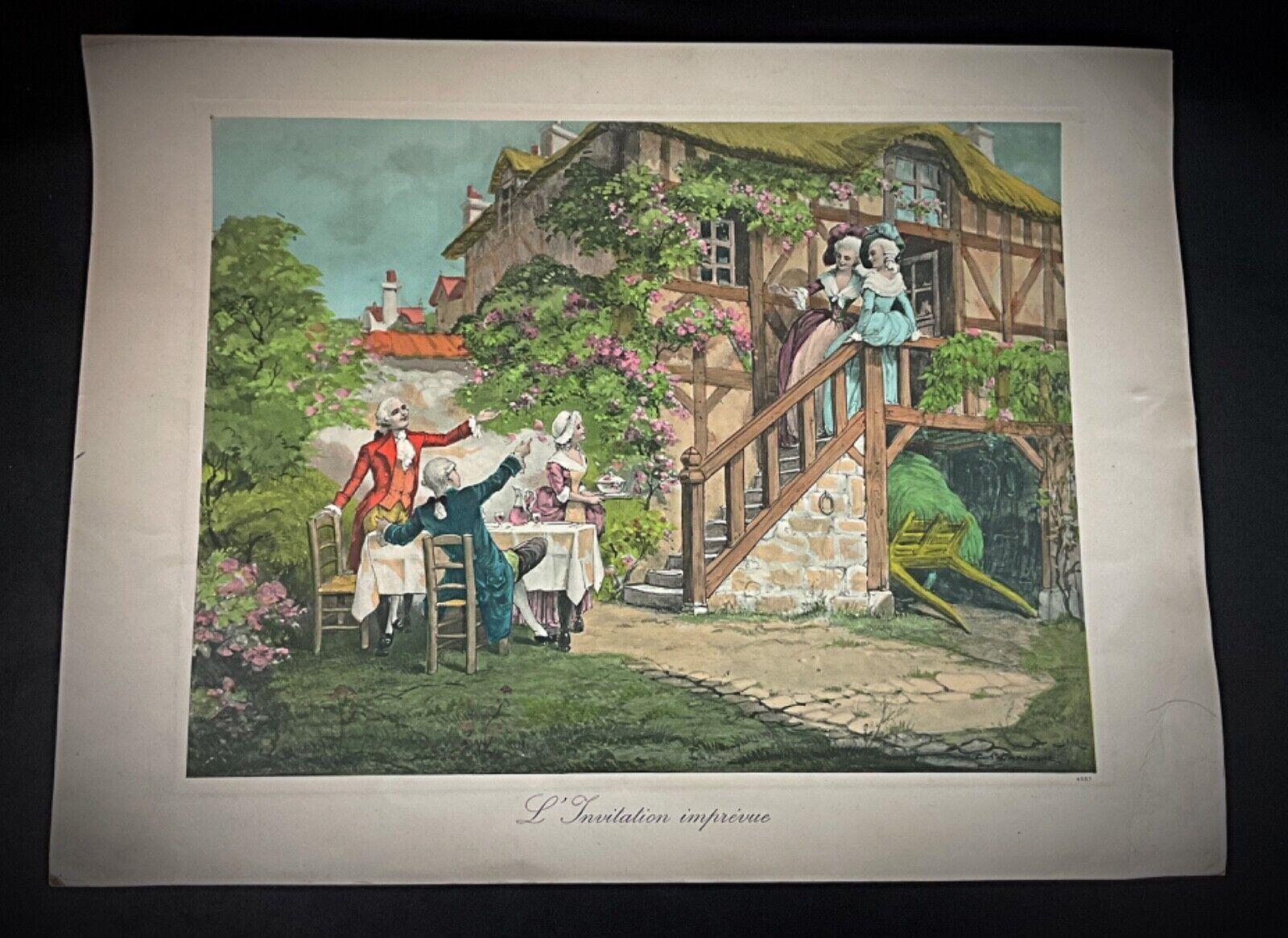Incisione a colori dei primi del Novecento di E. Blanche - L'Invitation Imprévue - 2Y558 In condizioni buone in vendita a Bordeaux, FR