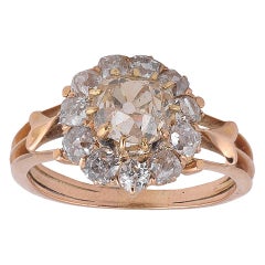 Early 20th Century Colored Diamond and Diamond Cluster Ring