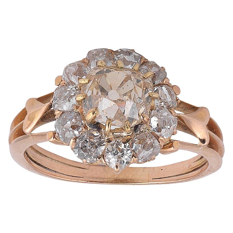 Early 20th Century Colored Diamond and Diamond Cluster Ring at 1stDibs