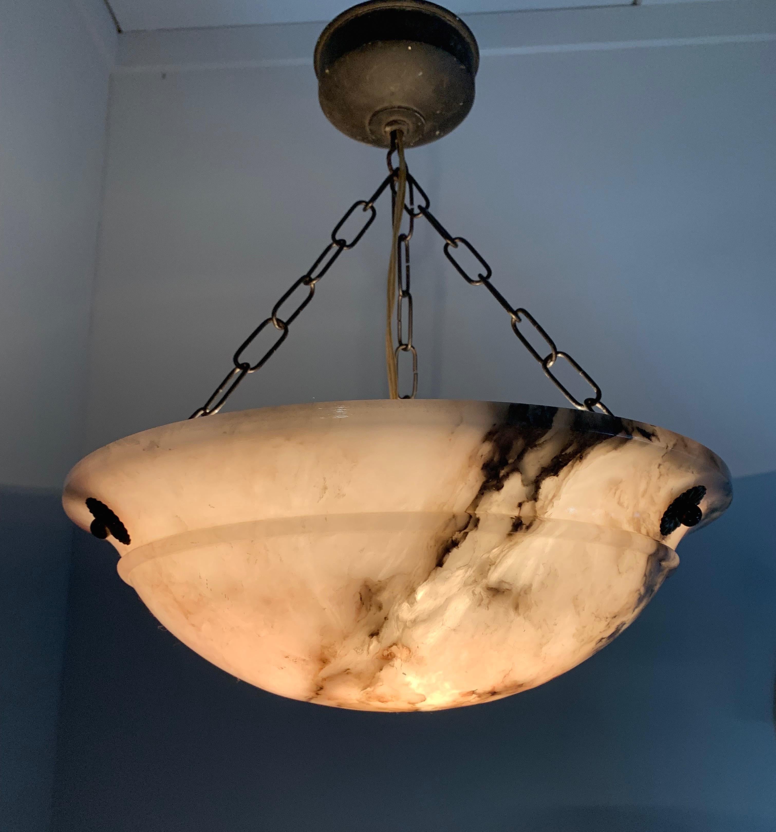 Early 20th Century & Colorful Art Deco Alabaster Pendant Light / Ceiling Fixture 3