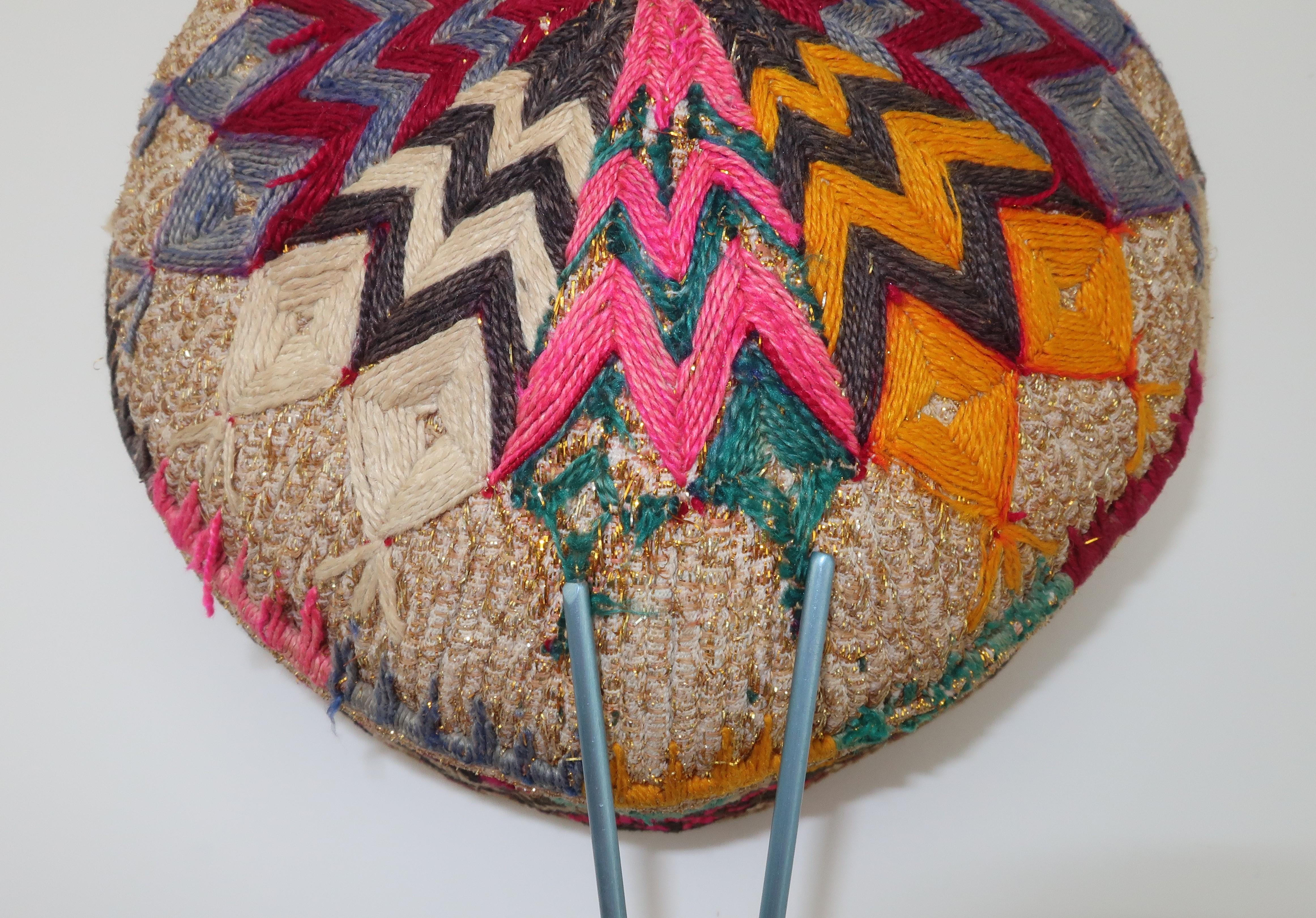 Early 20th Century Colorful Central Asian Embroidered Hat For Sale 3