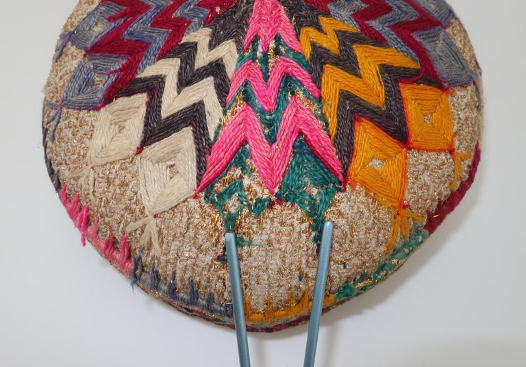 Early 20th Century Colorful Central Asian Embroidered Hat For Sale 6