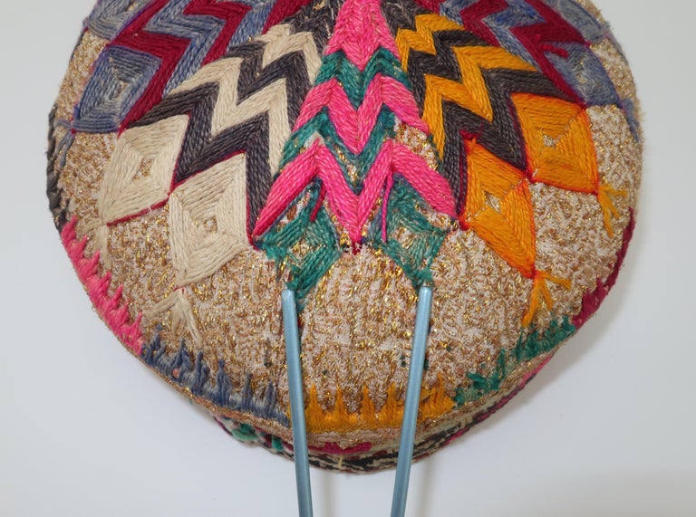 Early 20th Century Colorful Central Asian Embroidered Hat For Sale 7